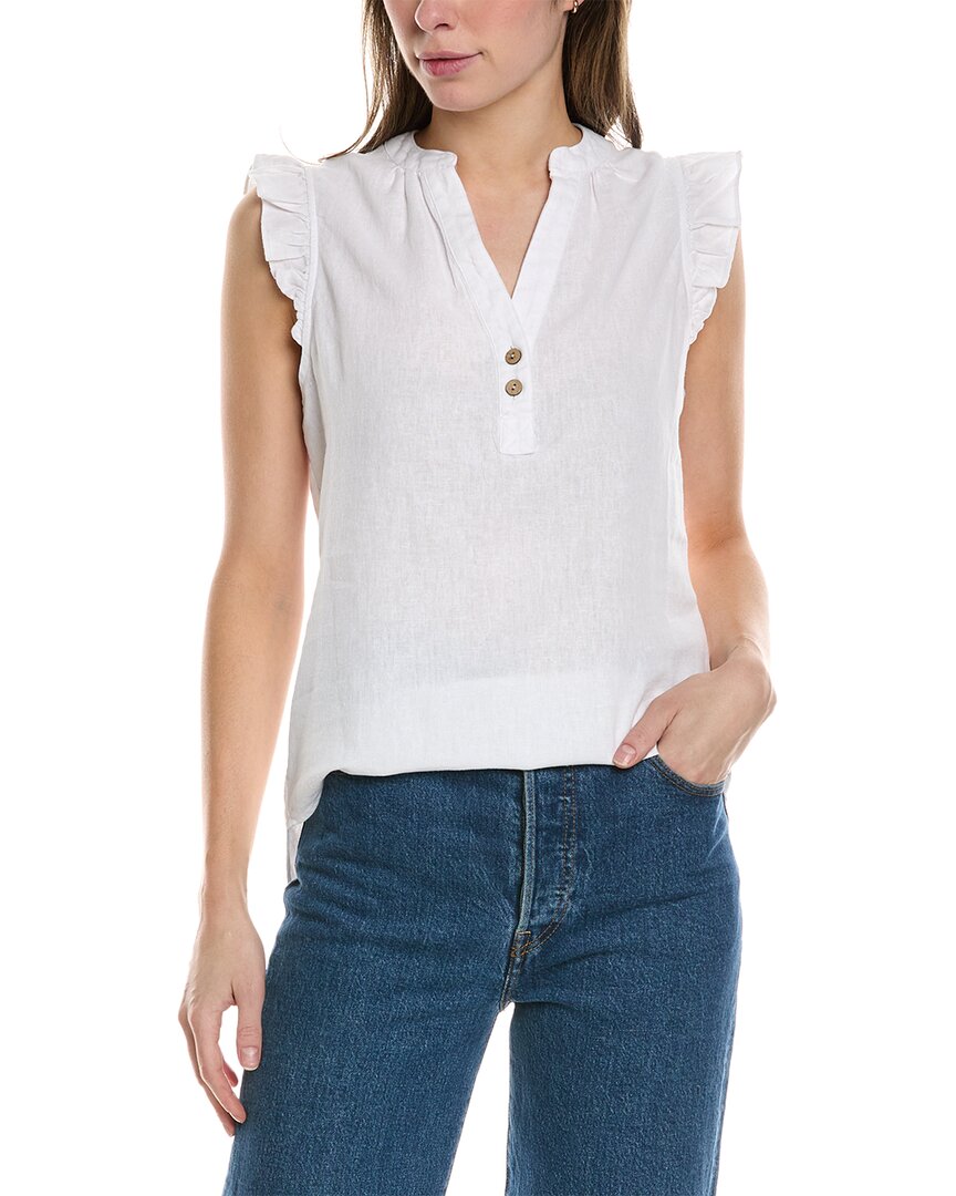 Shop Ellen Tracy Flutter Sleeve Linen-blend Top In White