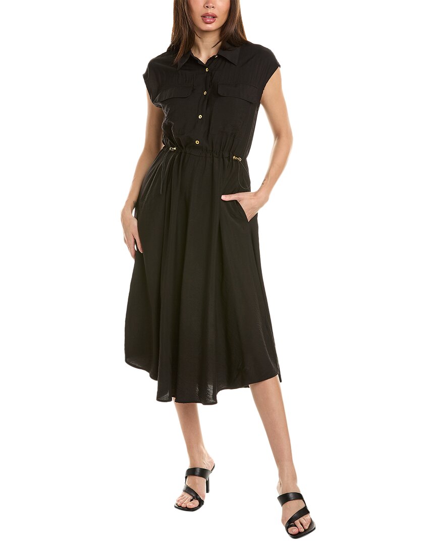 Shop Ellen Tracy Drawcord Waist Midi Dress In Black