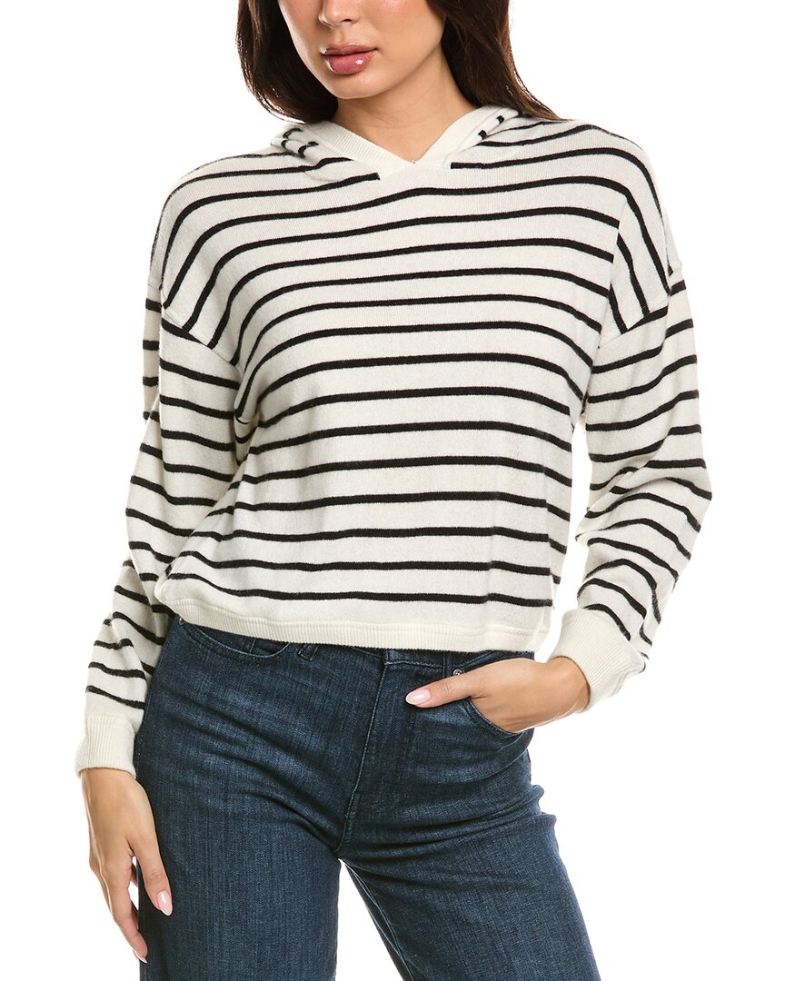 The Cashmere Project Striped Cashmere Hoodie In White