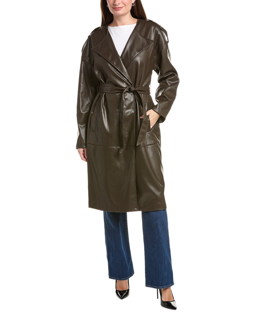 Nvlt Vegan-leather Trench Coat In Brown