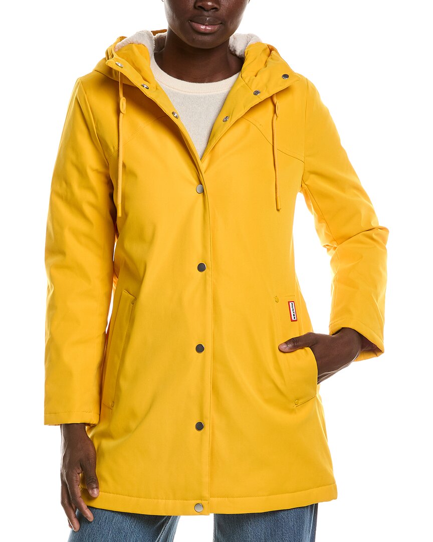 Hunter Billie Canvas Mid Length Hooded Rain Jacket In Yellow