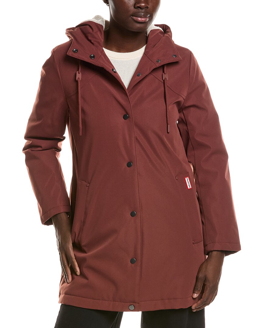 Hunter Billie Canvas Mid Length Hooded Rain Jacket In Multi