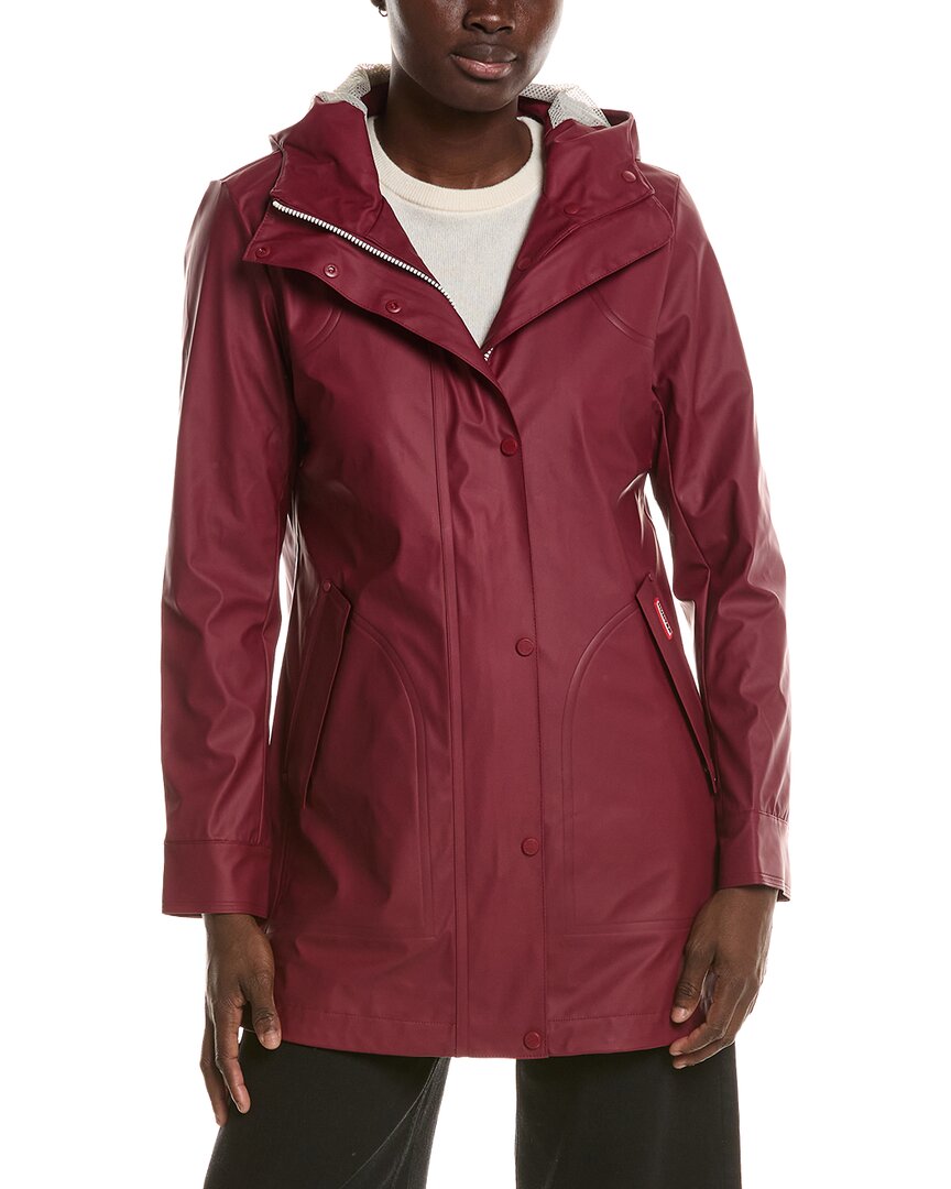 Hunter Acacia Rubberized Mid Length Rain Jacket In Red