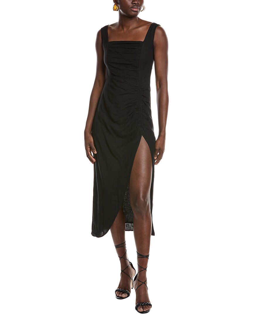 O.P.T Nira Linen-Blend Midi Dress Women's Black Xs | eBay