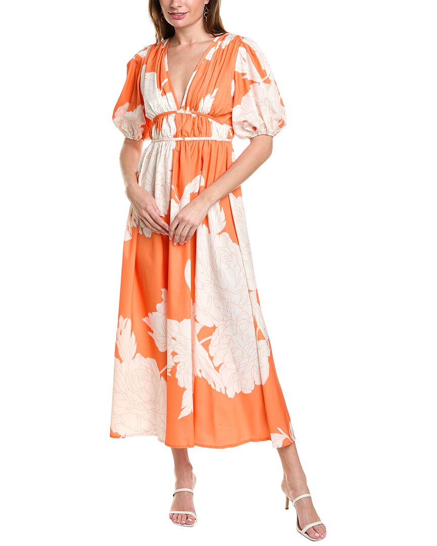 Shop Ipponelli Puff Sleeve Maxi Dress In Orange