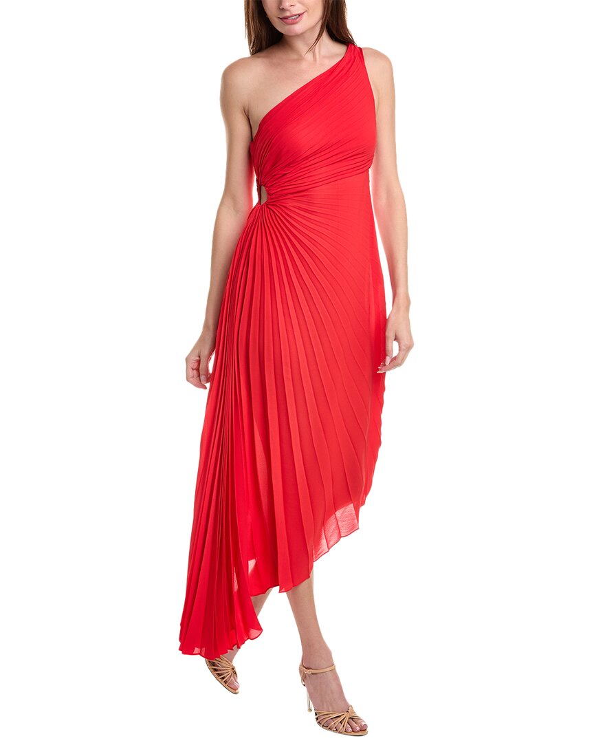 Shop Nicole Miller One-shoulder Midi Dress In Red