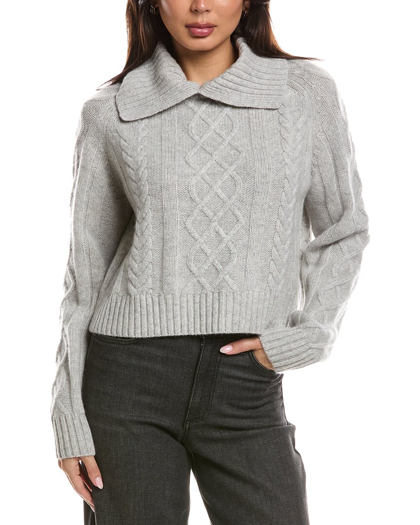 The Cashmere Project Removable Collar Cable Crop Sweater In Gray