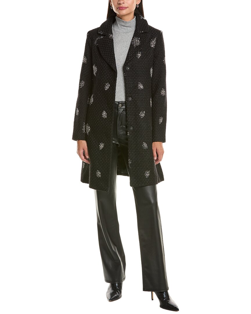 Cece Sequin-embellished Wool-blend Coat In Black