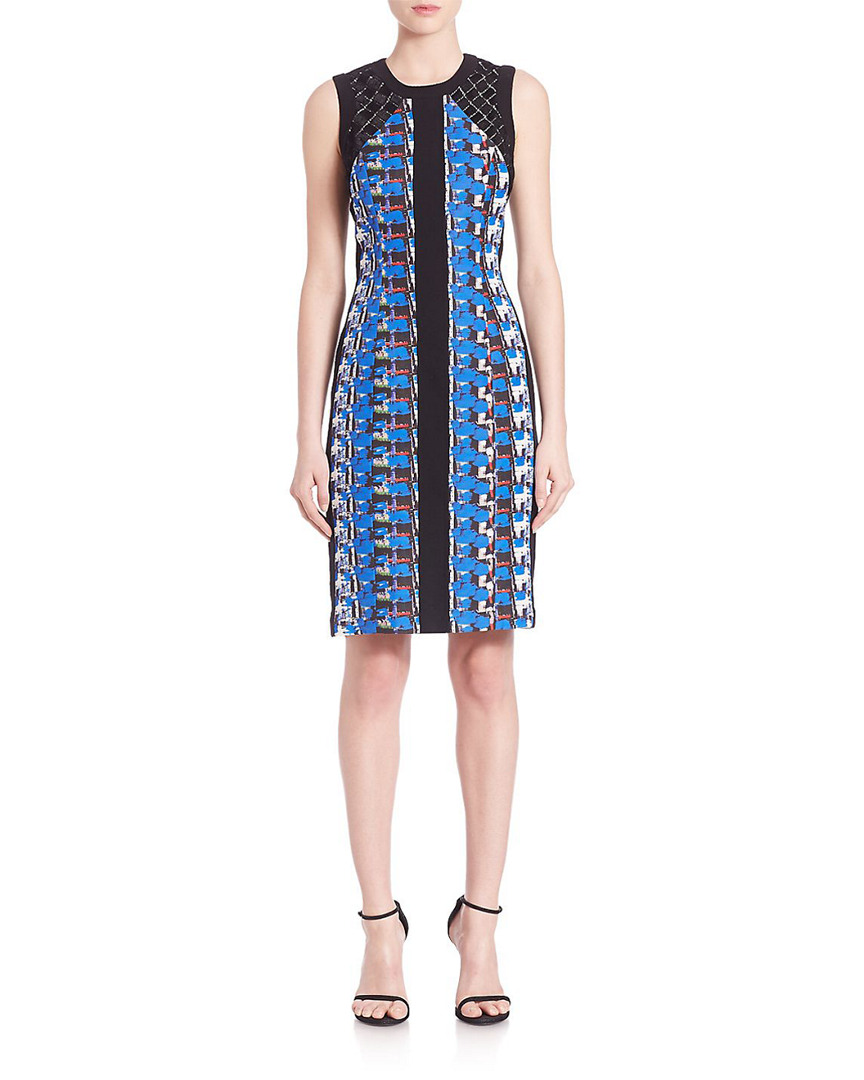 Image of Carmen Marc Valvo Abstract Pebble Crepe Cocktail Dress