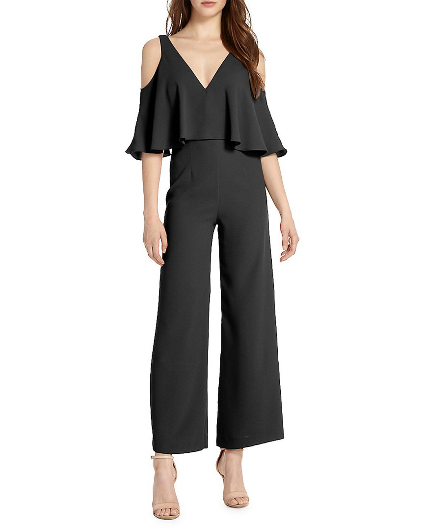Image of ML Monique Lhuillier V-Neck Cold Shoulder Jumpsuit