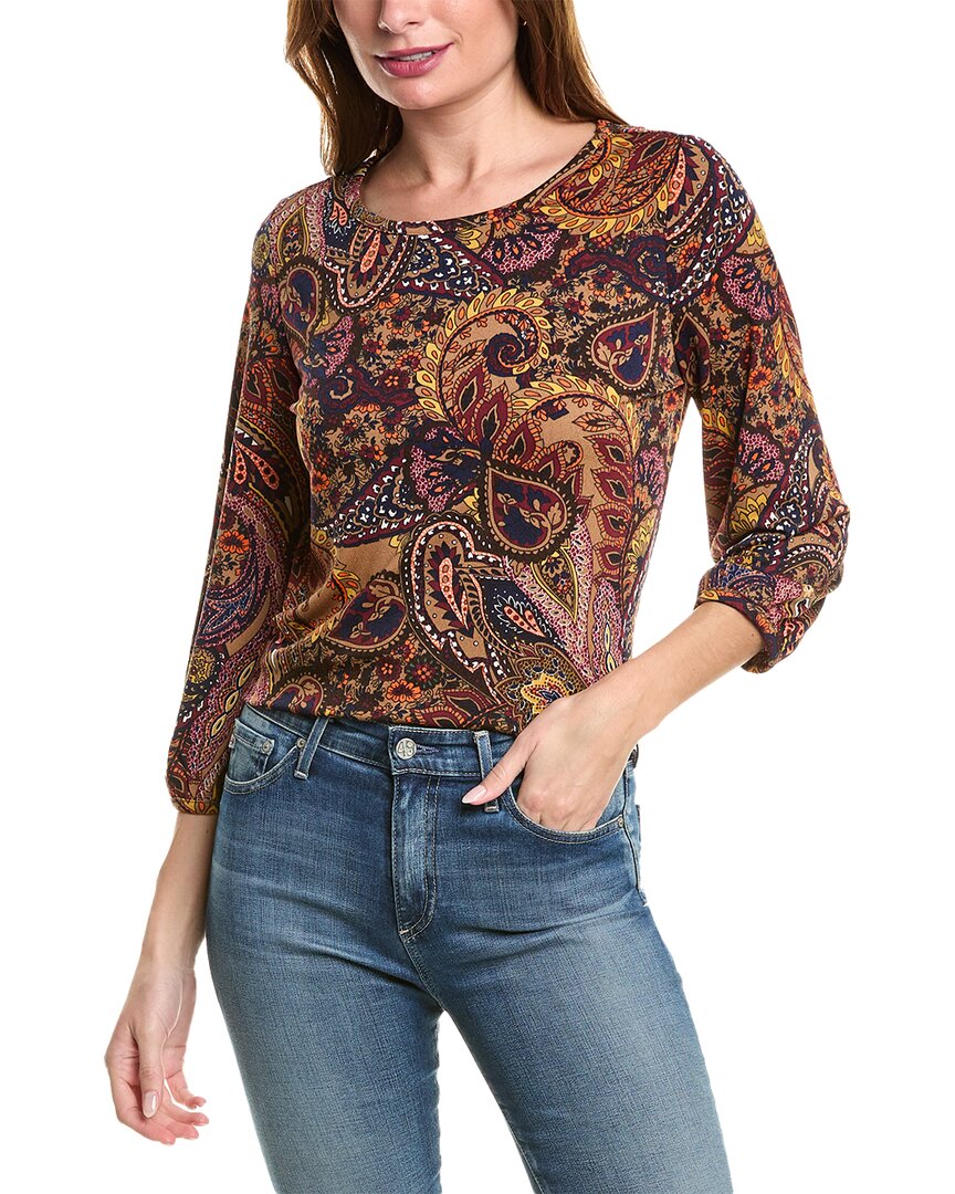 Jones New York 3/4-sleeve Moss Crepe Blouse In Brown