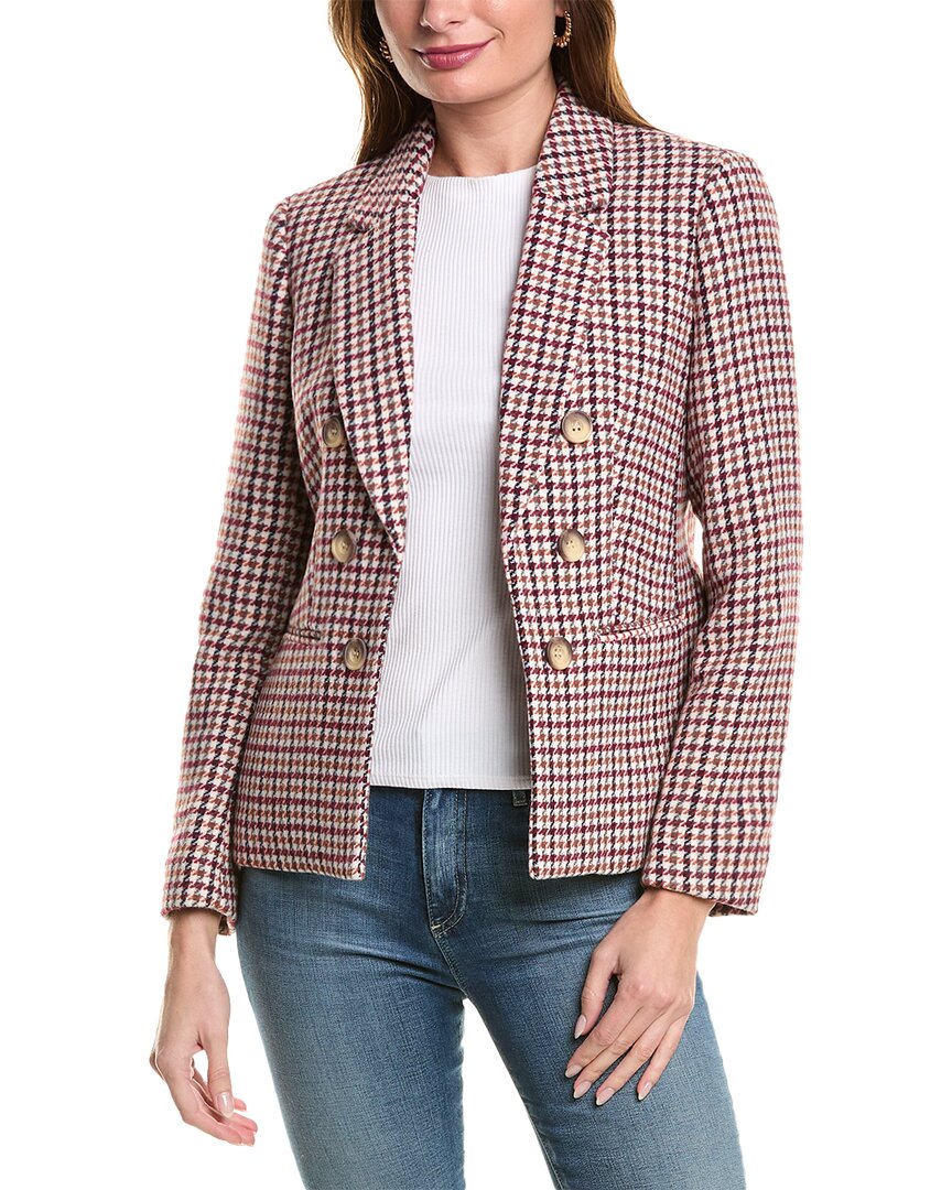 Jones New York Houndstooth Water Repellent Bracelet Sleeve Faux Double Breasted Blazer In Red