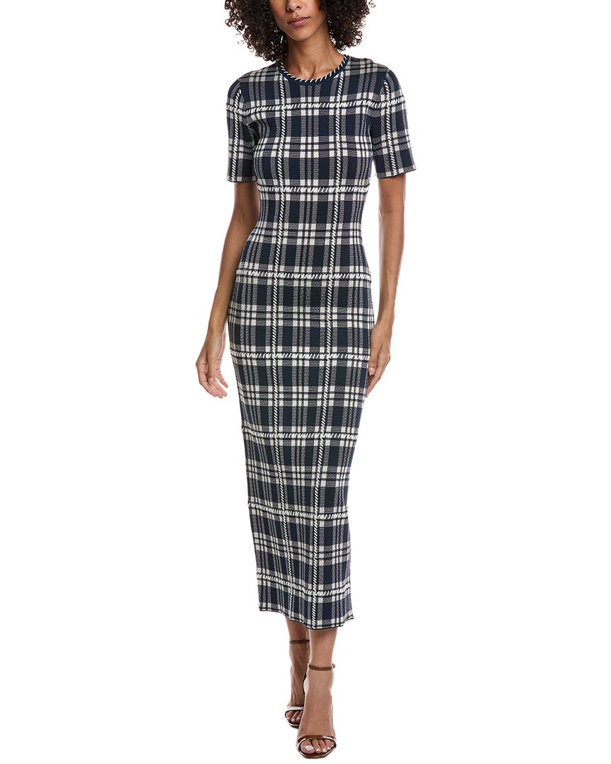 Lela Rose Jacquard Plaid Midi Dress In Blue