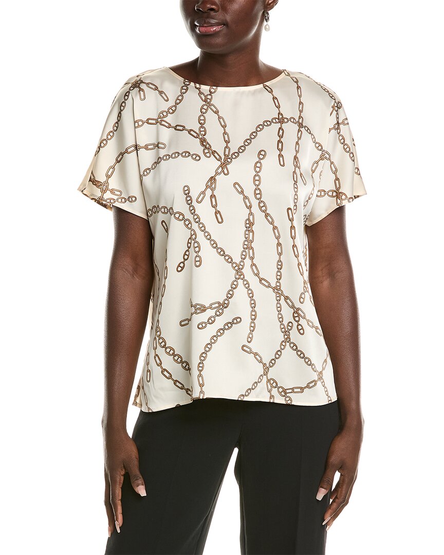 Anne Klein Chain Print Short Sleeve Top In White