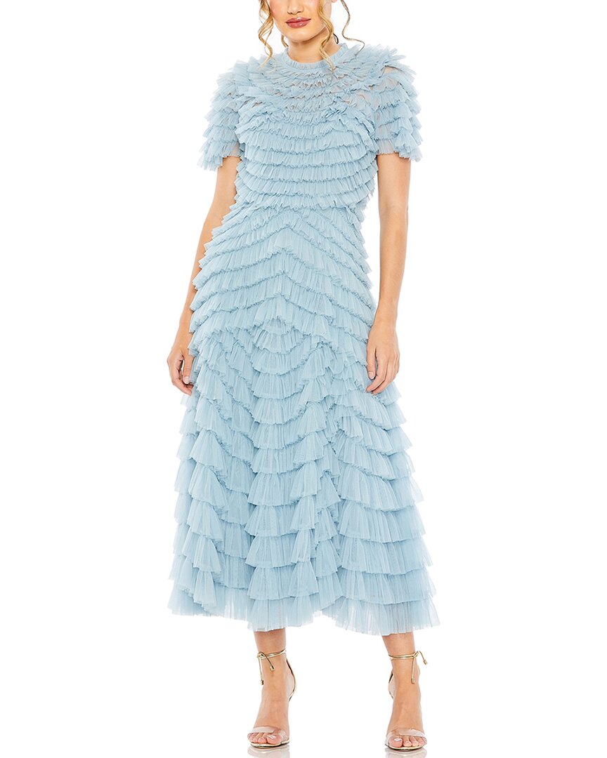 Shop Mac Duggal High Neck Short Sleeve Tiered Ruffle A-line Dress