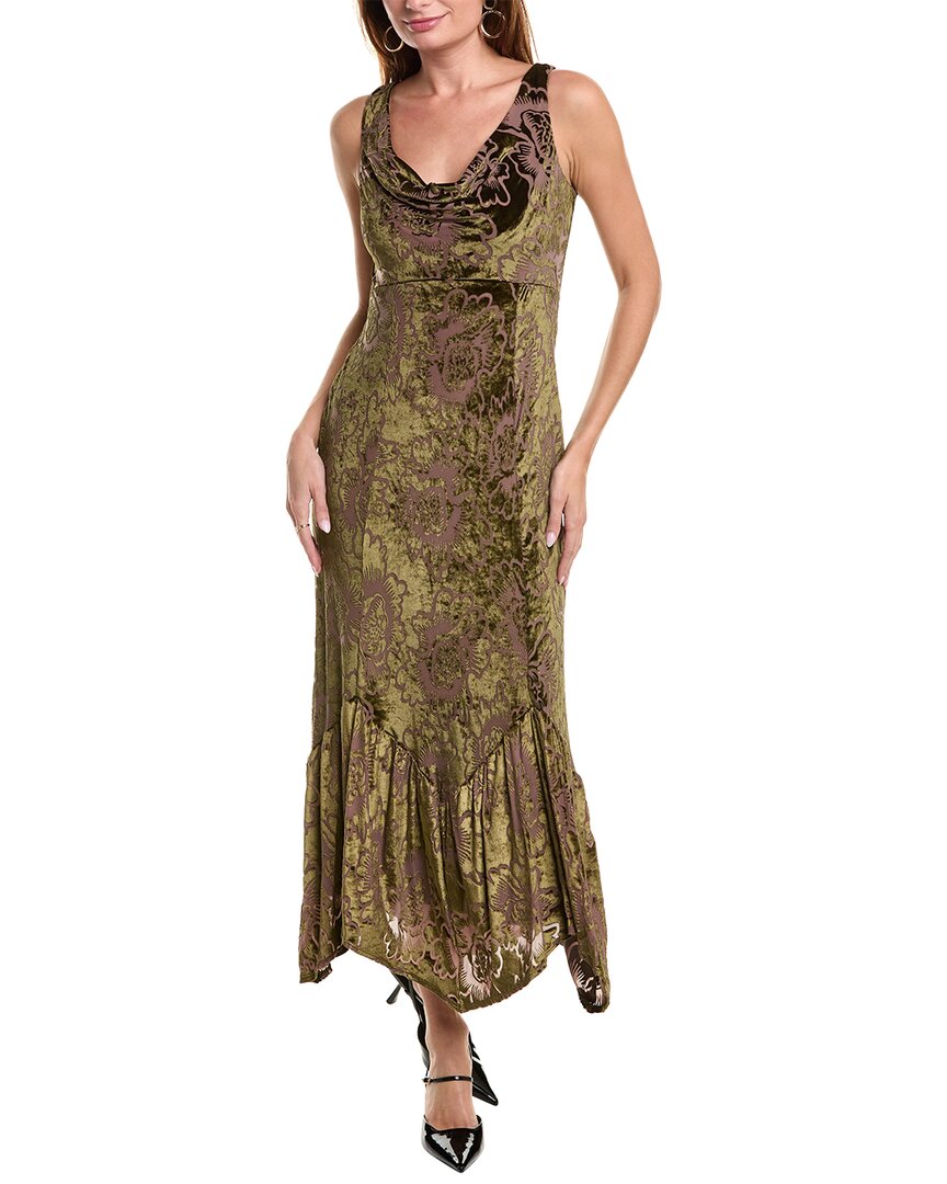 Taylor Velvet Burnout Midi Dress In Green