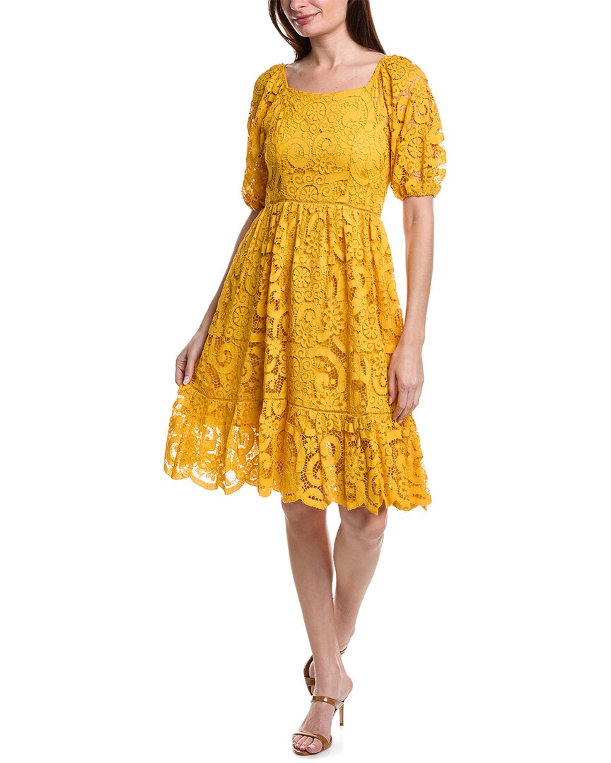 Shop Nanette Lepore Nanette  Valentina Re-embroidered Mini Dress In Yellow