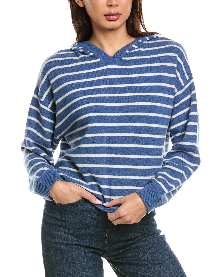 The Cashmere Project Striped Cashmere Hoodie In Blue