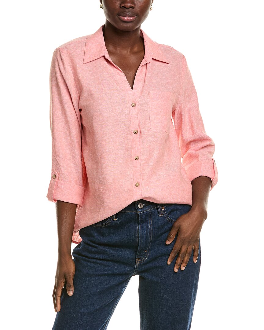 Jones New York Button Front Linen-blend Tunic In Pink