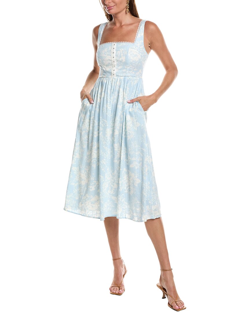 Jl Luxe Lace Linen-blend Midi Dress In Blue