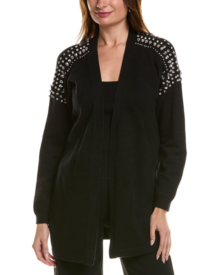 Anne Klein Crystal Embellished Cardigan In Black