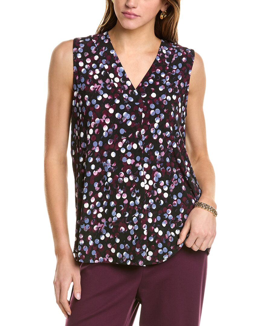 Anne Klein Polka Dot Pleat V-neck Shell In Purple
