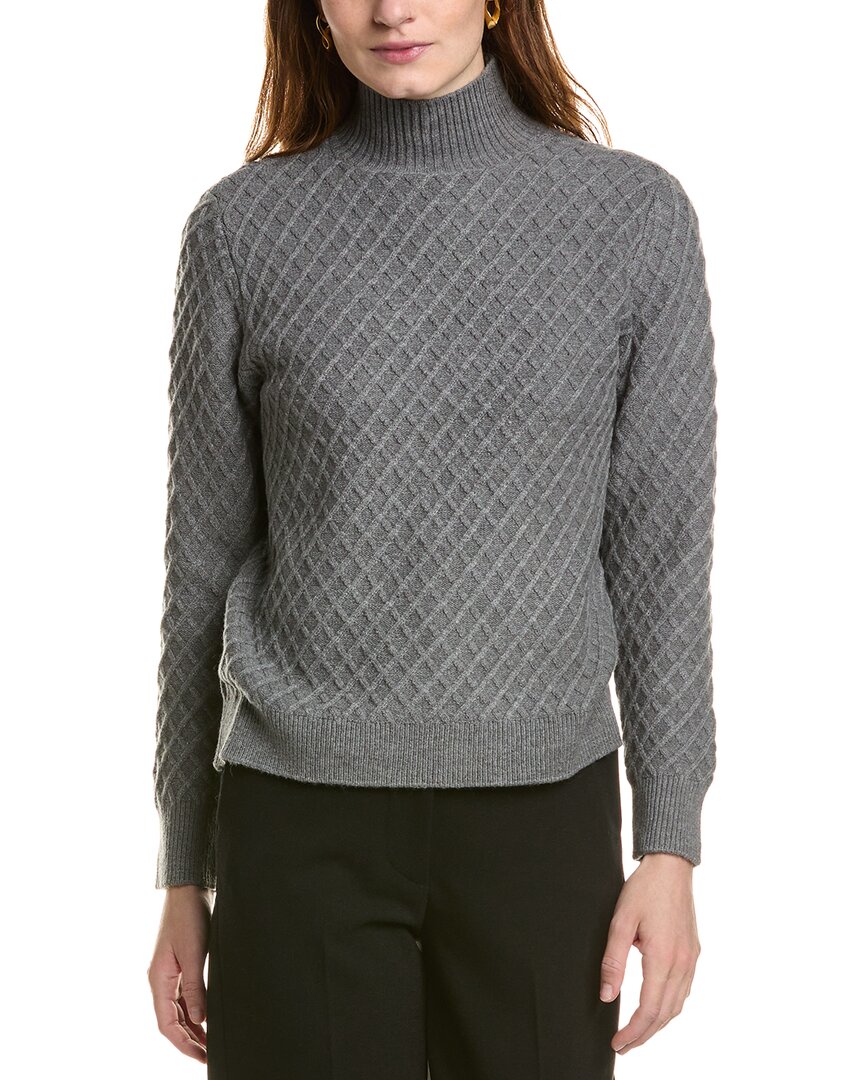 Anne Klein Diamond Stitch Mock Neck Sweater In Grey