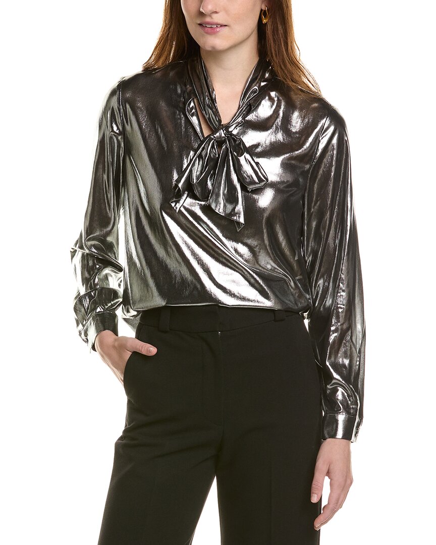 Anne Klein Tie Neck Blouse In Grey