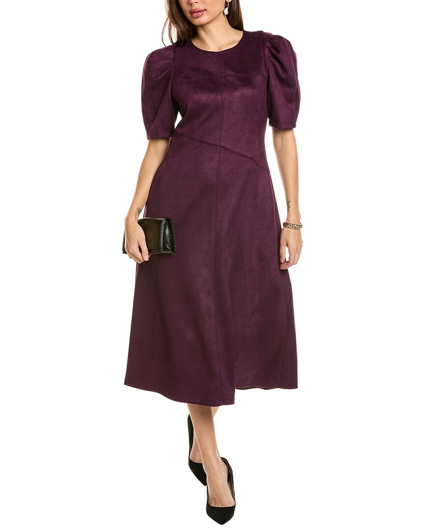 Anne Klein Puff Sleeve A-line Midi Dress In Purple