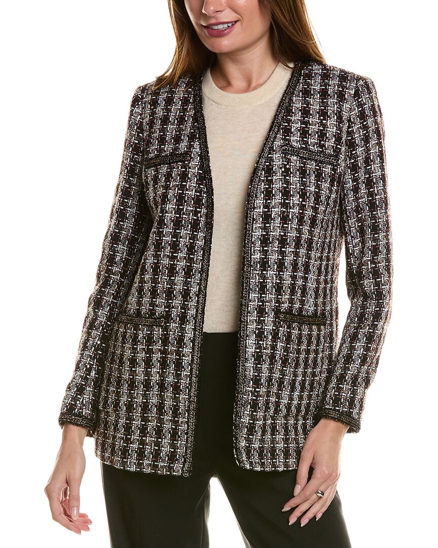 Anne Klein Metallic Tweed Jacket In Brown