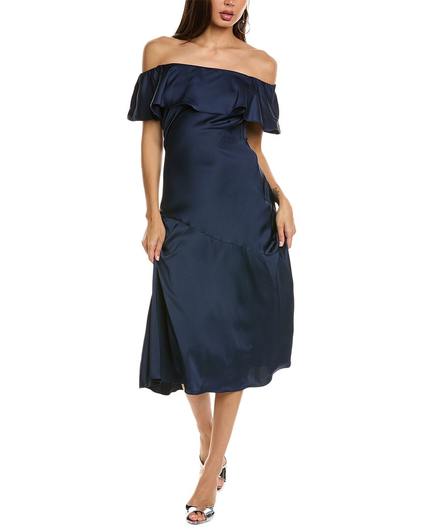 Sam Edelman Off The Shoulder A-line Satin Midi In Navy