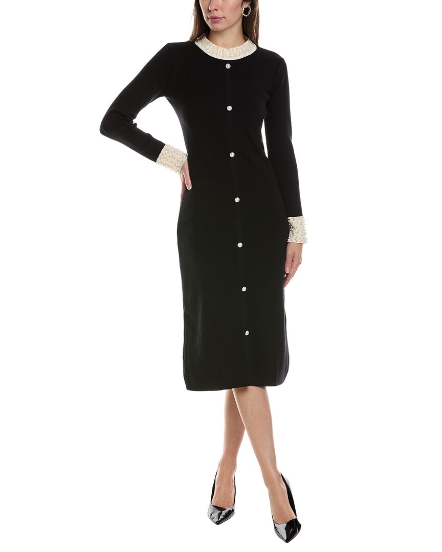 Jl Luxe Pearl Bead Sweaterdress In Black