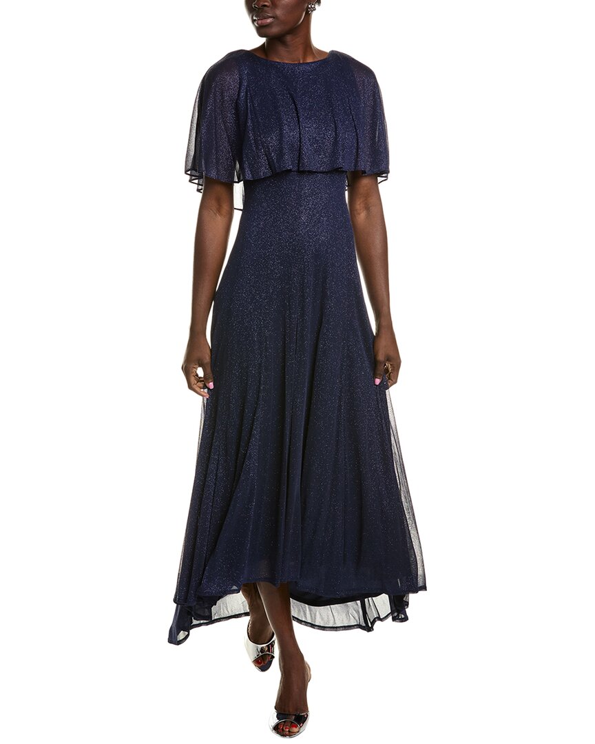 Gabby Skye Roller Glitter Chiffon Maxi Dress In Blue