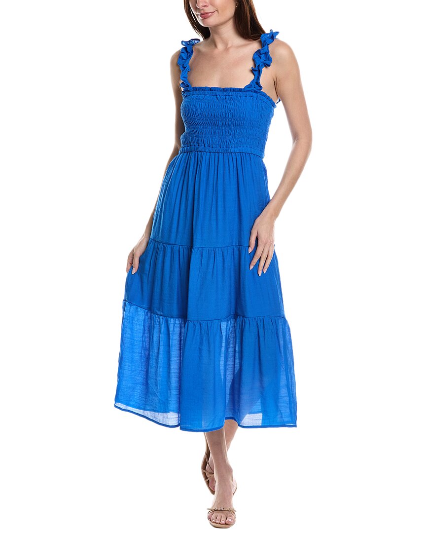 Shop Maison Maar Smocked Midi Dress In Blue