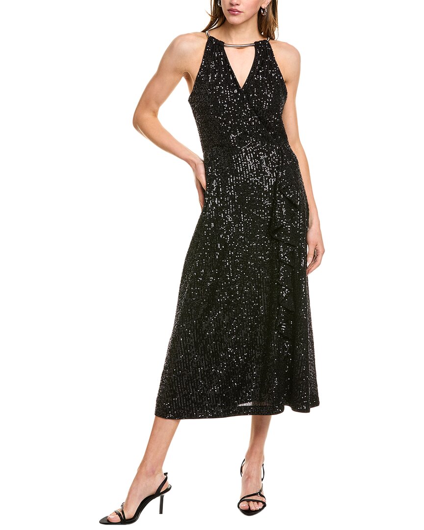 Kensie Sequin Mesh Midi Dress In Black