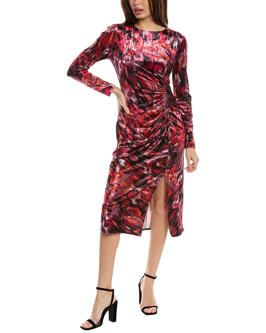 Julia Jordan Abstract Print Long Sleeve Velvet Midi Dress In Black