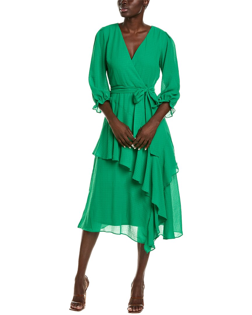 Maison Tara Check Chiffon Maxi Dress In Green