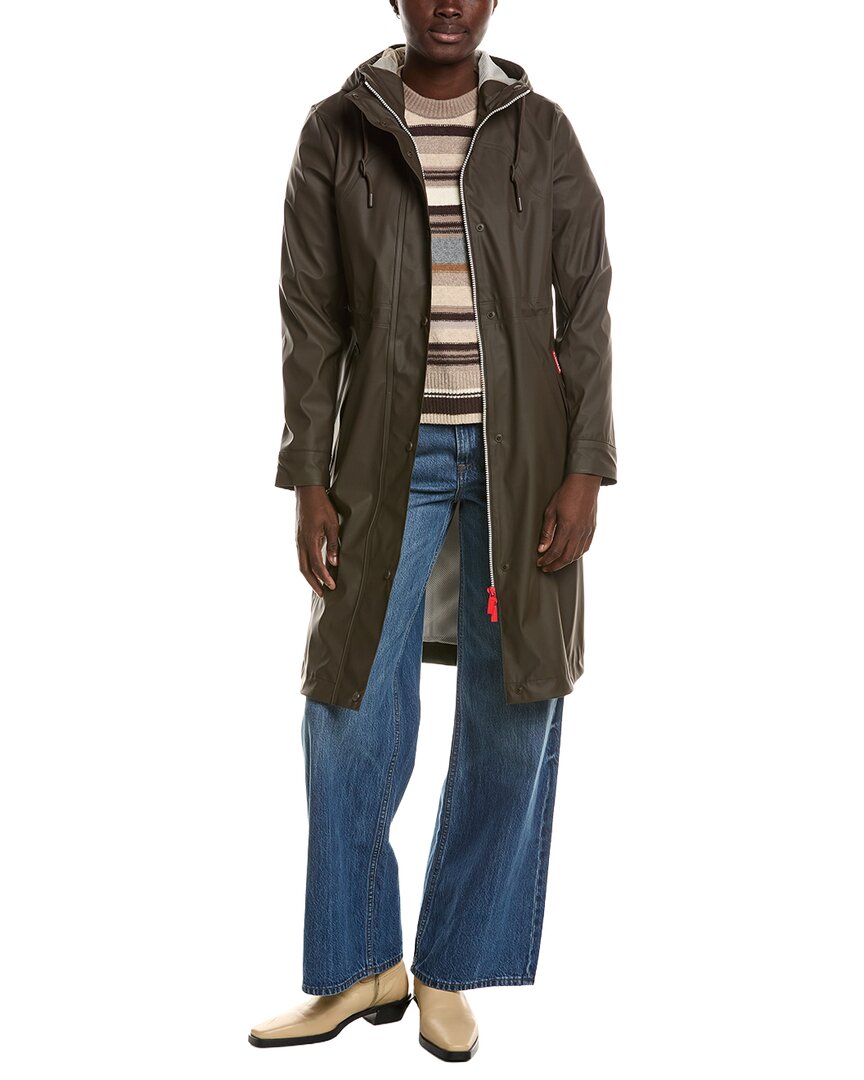 Hunter Darcy Rubberized Longline Rain Jacket In Brown