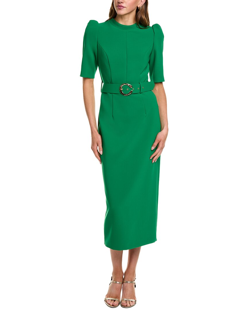 Carla Ruiz Belted Puff Sleeve Midi Dress In Green