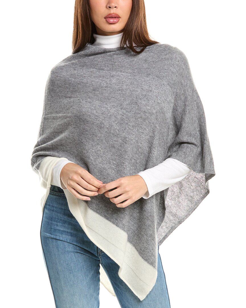 Forte Cashmere Border Stripe Cashmere Poncho In Grey