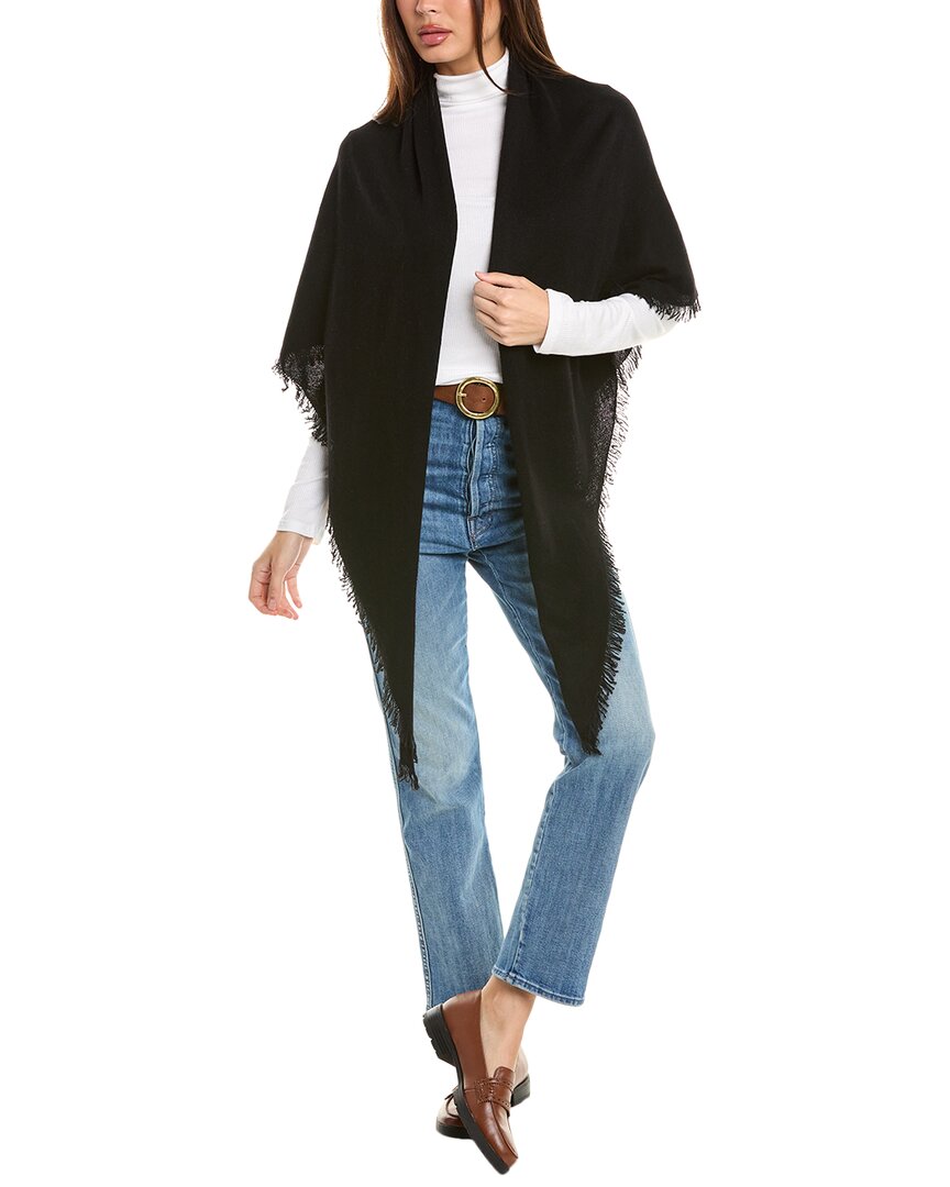Forte Cashmere Fringe Cashmere Triangle Wrap In Black