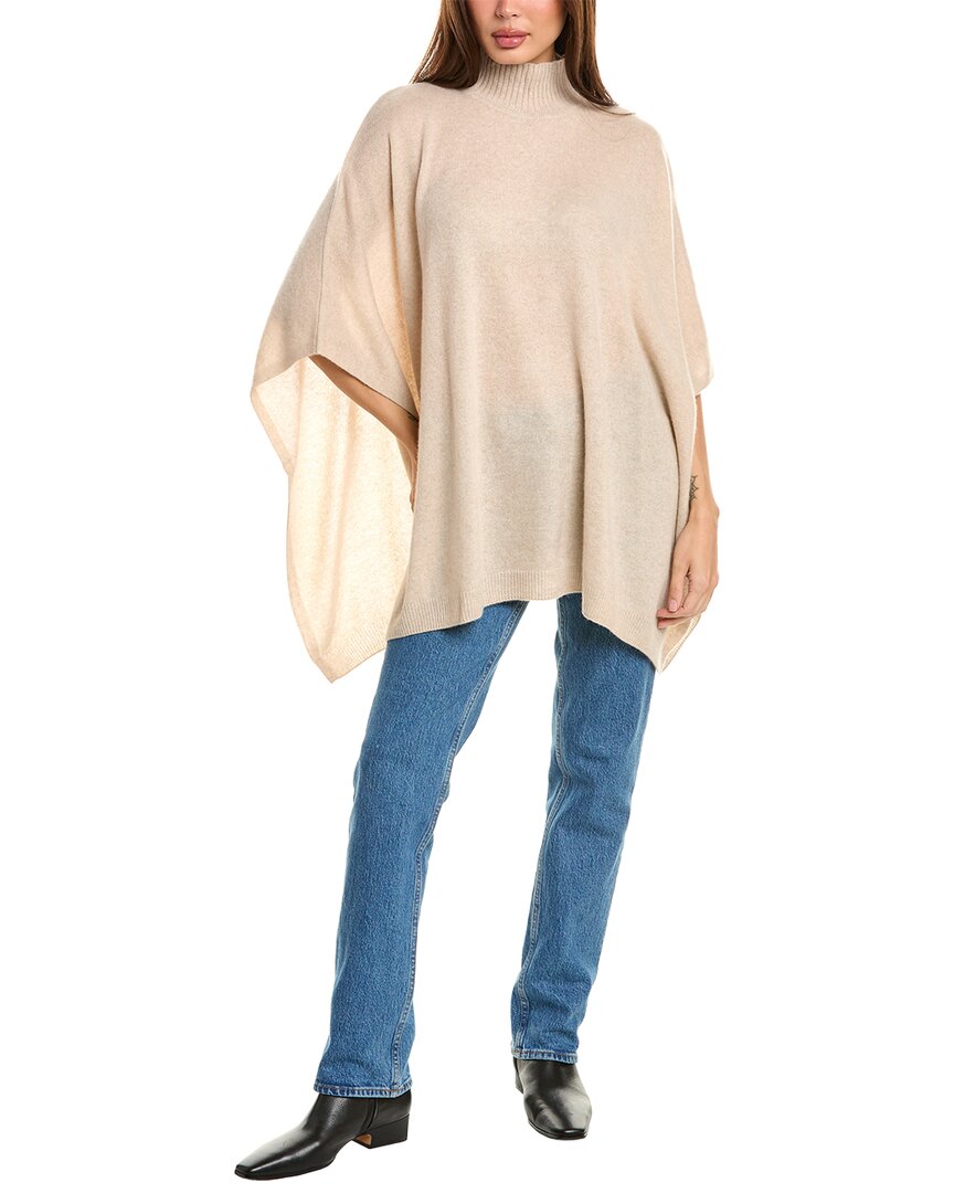 Amicale Cashmere Funnel Neck Cashmere Poncho In Brown
