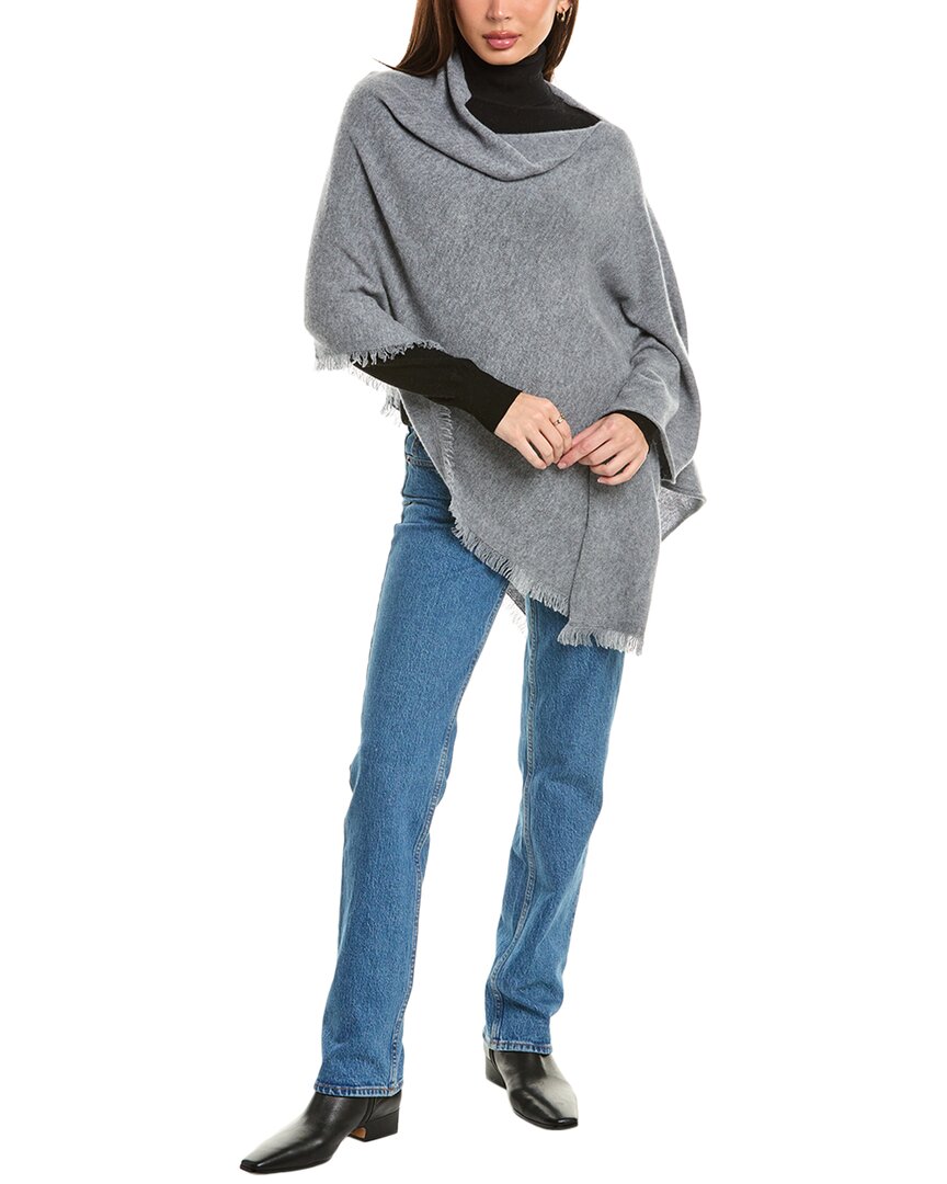 Amicale Cashmere Fringe Asymmetrical Cashmere Poncho In Grey
