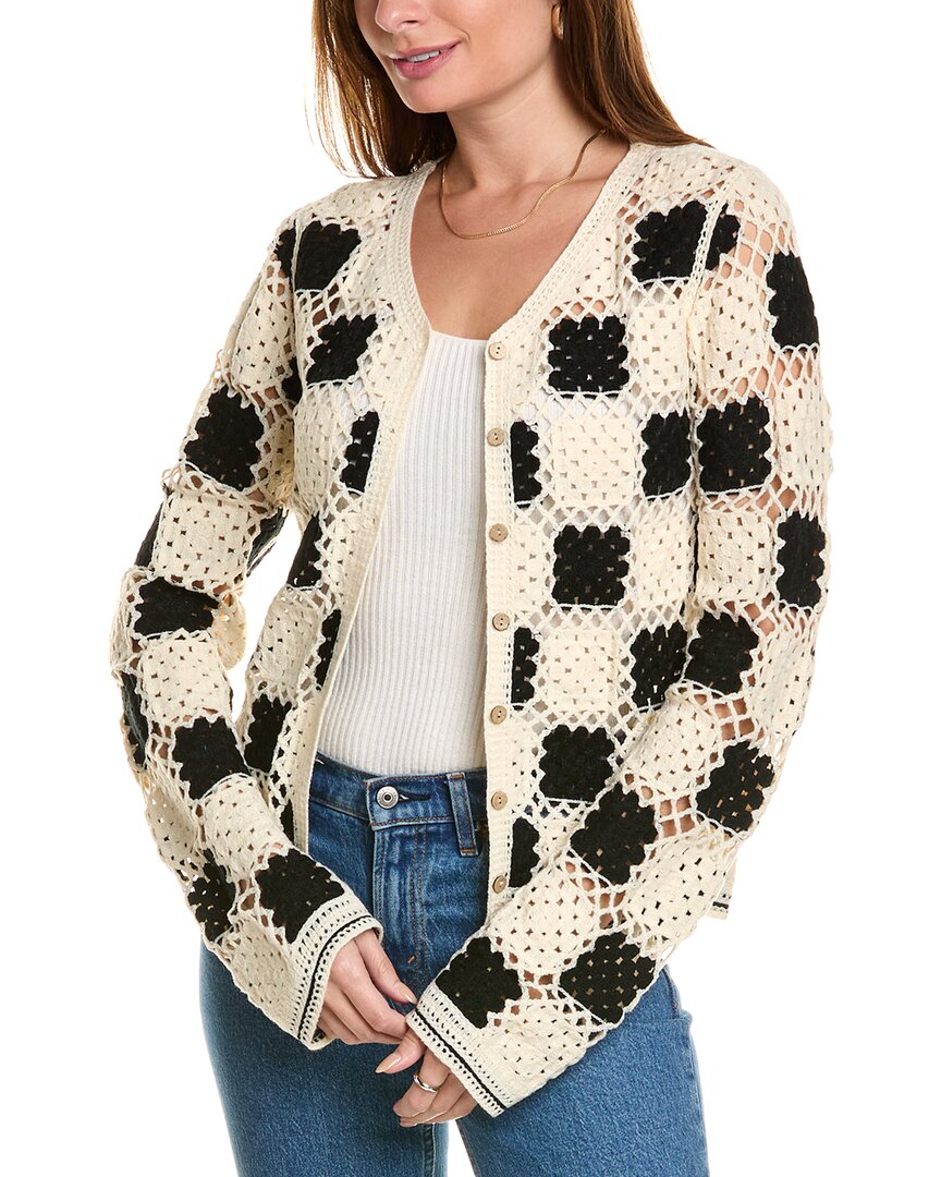 Saachi Checker Crochet Cardigan In White