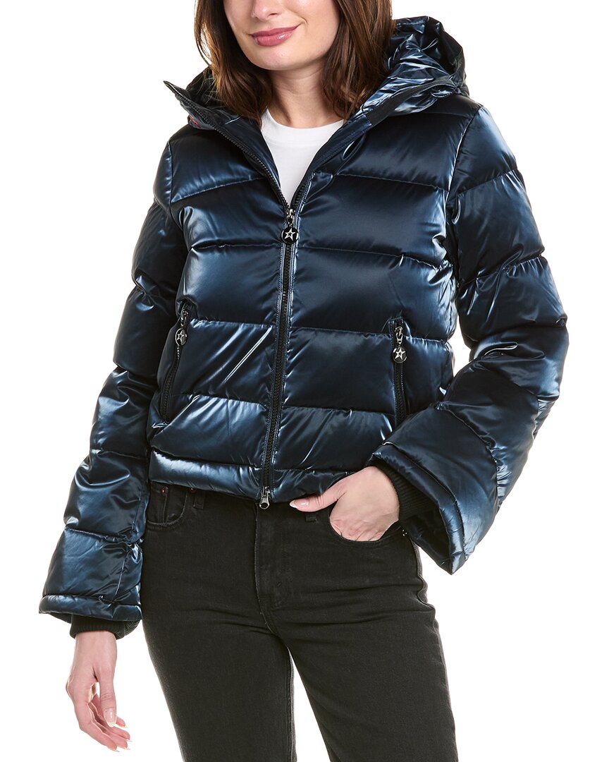 Shop Perfect Moment Chevron Polar Flare Down Jacket In Blue