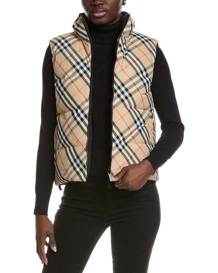 Burberry Reversible Check Nylon Puffer Gilet In Brown