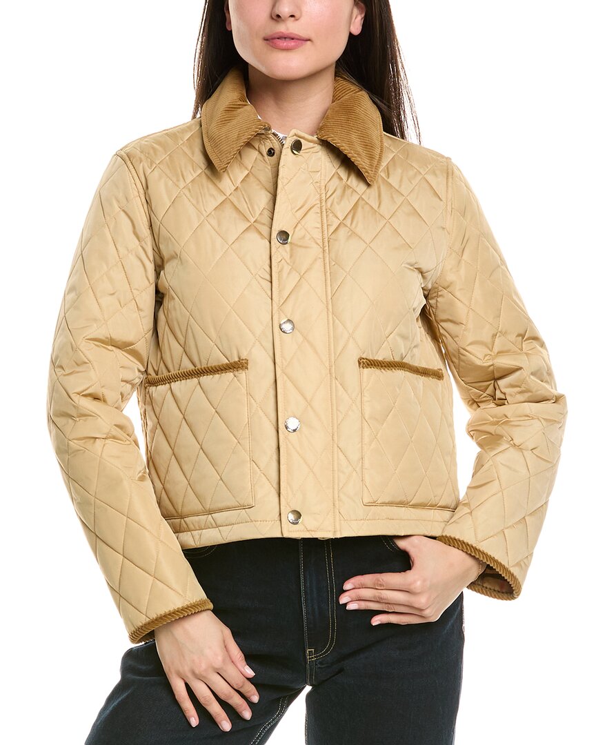 Shop Burberry Quilted Crop Jacket In Beige