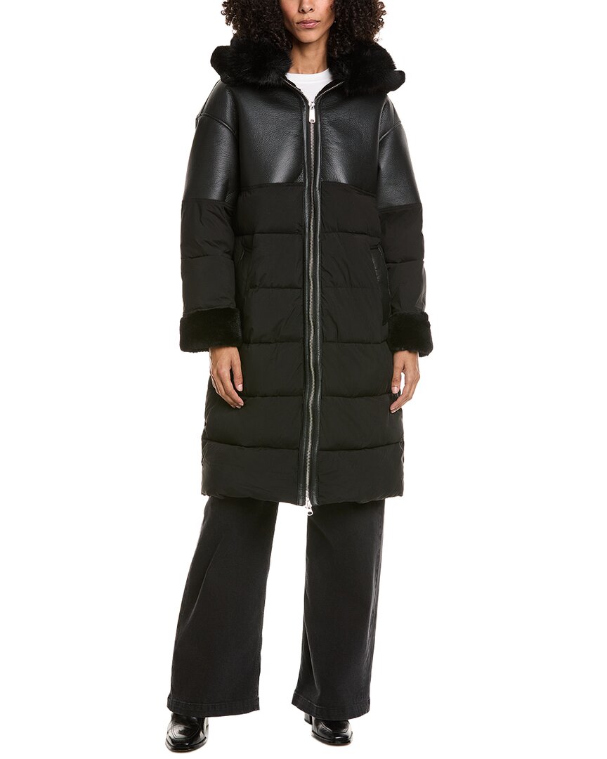 Sam Edelman Mixed Media Parka In Black