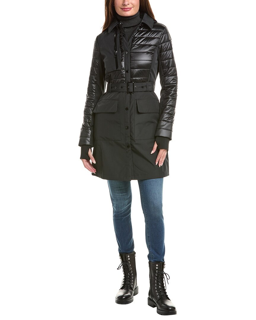 Pajar Quilted Paneled Belted Rain Coat In Black