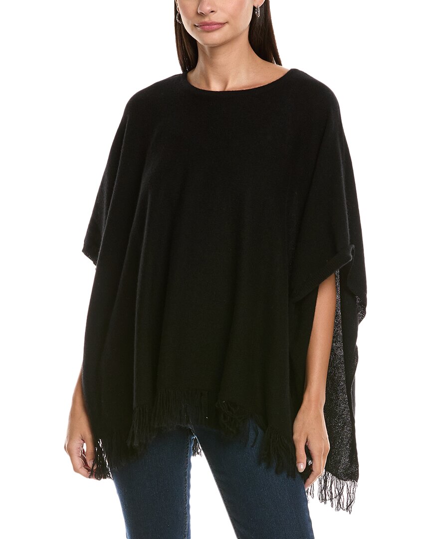 Forte Cashmere Fringe Cashmere Poncho In Black